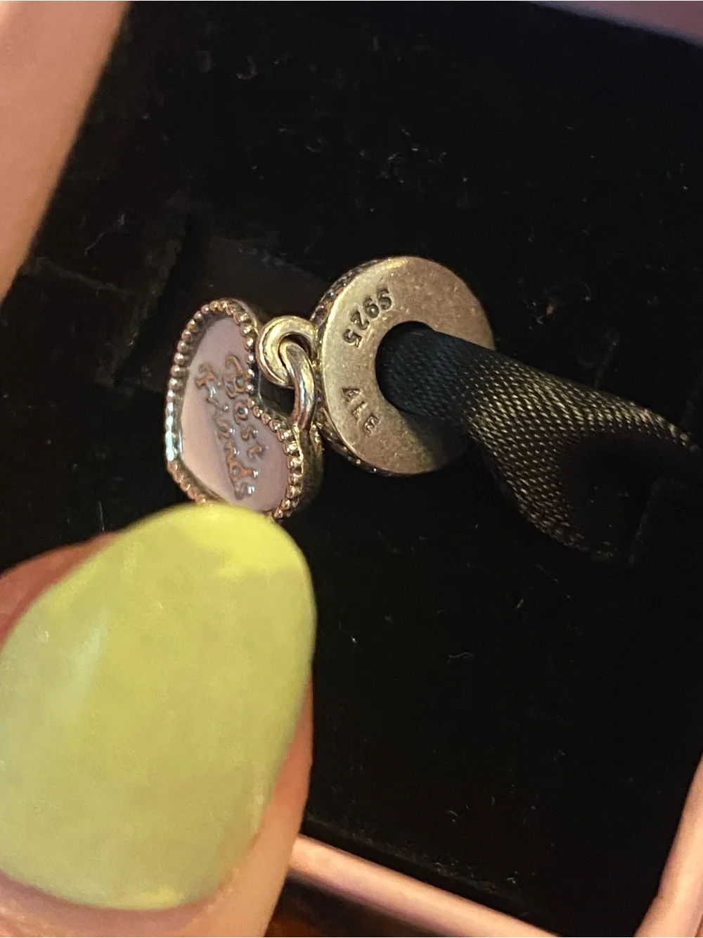 Pandora Silver Heart 'Best Friends' Charm with Pink Enamel